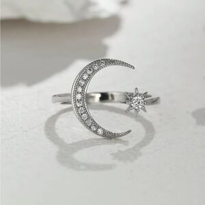 5/$25 Silver Color Moon Decor Ring Adjustable